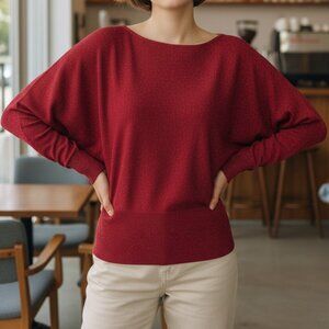 Worthington Red Sparkly Dolman Batwing Sweater Size Medium Boho Dressy